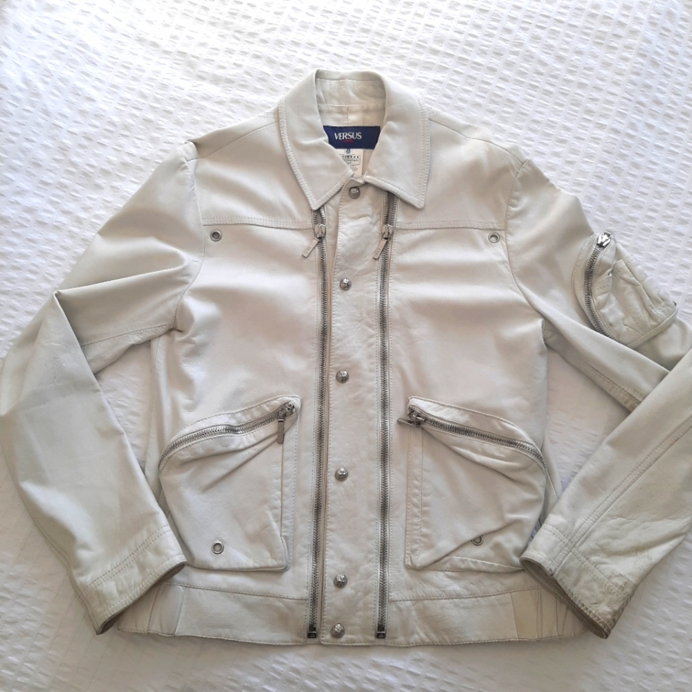 RARE Versus Versace White Leather Jacket 36/50